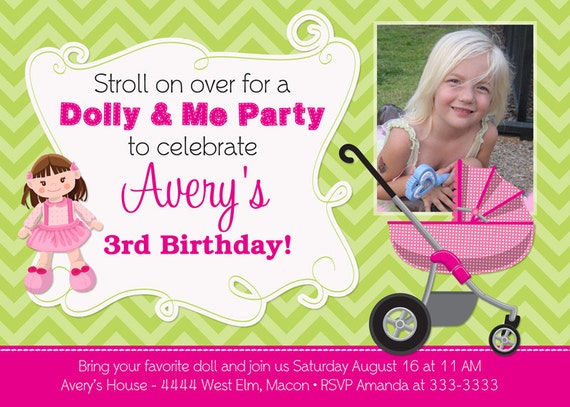 Baby Doll Dolly and Me Stroller Party Birthday Party Invitation - Printable File - Any Colors Il_570xn