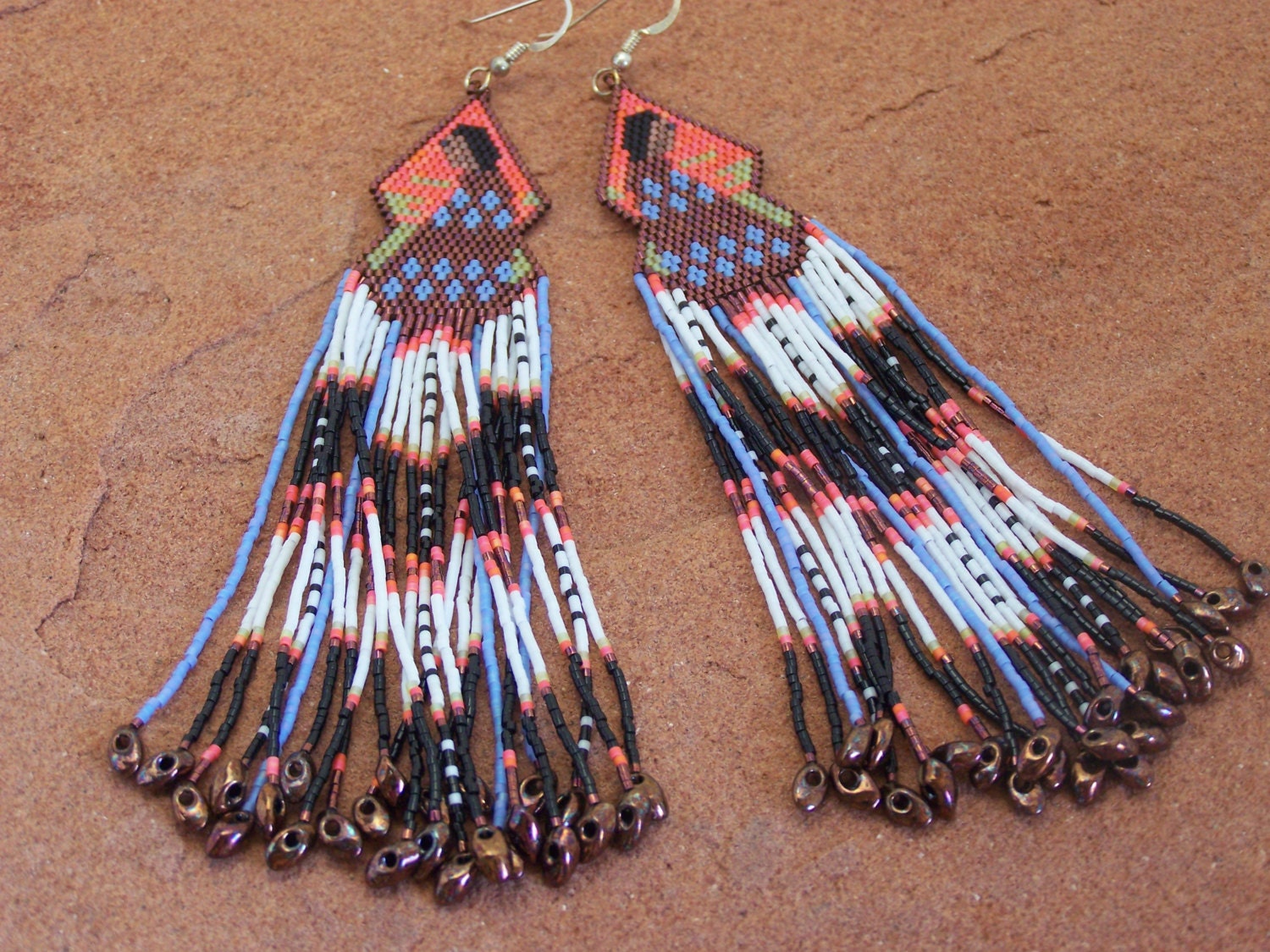 Cherokee Beaded Navajo Woman Earrings In The Colors of