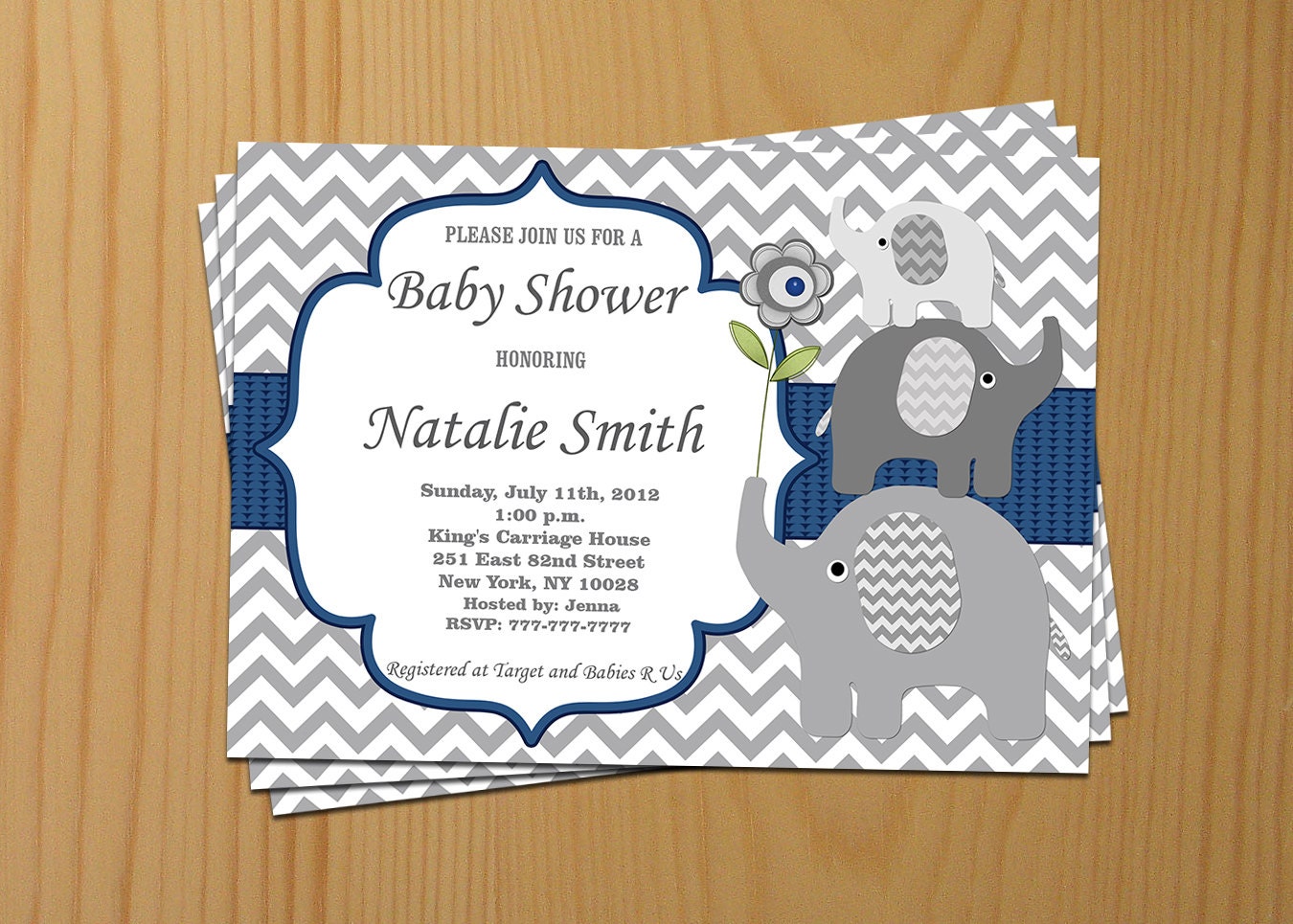 Elephant Baby Shower Invitation Boy Baby Shower Invitation