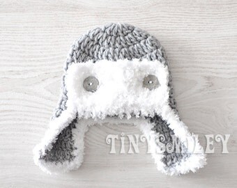 Baby Boy Hat, Earflap Boy Hat, Gray Aviator Boy Hat, Aviator Baby Hat Newborn Photo Prop, Gray Baby Hat, Baby Boy, Baby Boy