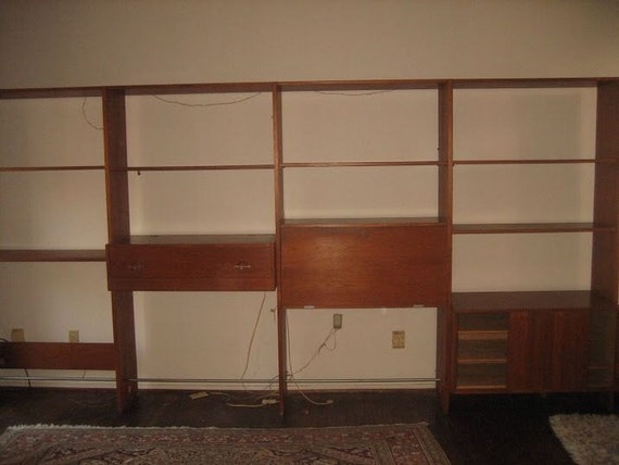 Danish Modern Mid Century Teak Wall bookcase Unit by DanishGarage