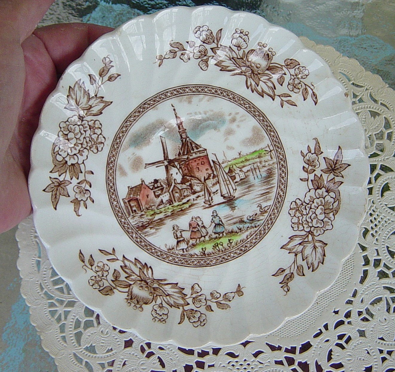 Vintage Johnson Brothers Brown Transferware Tulip Time Pattern