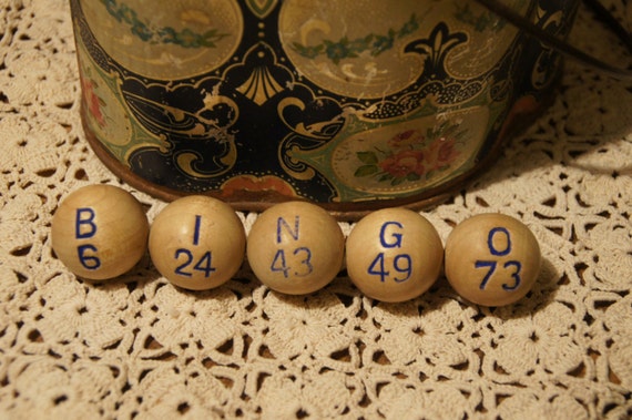 62 Vintage Wood Bingo Balls