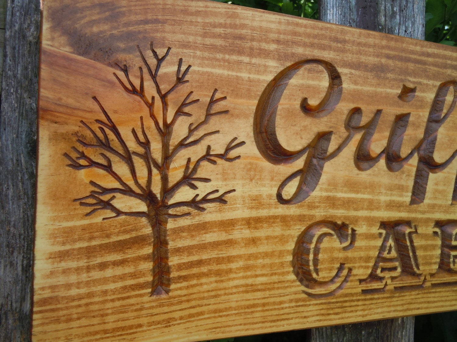 Outdoor Family Name Sign Personalized Custom Carved Cabin Tree