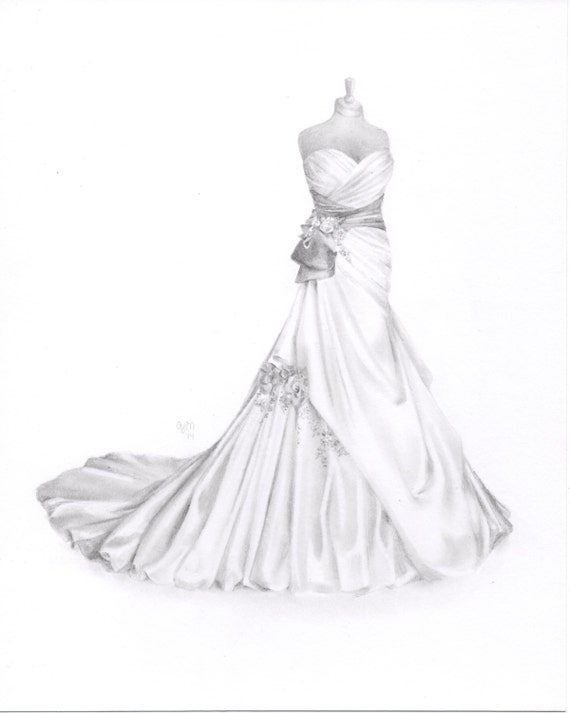 Custom Wedding Dress Drawing Wedding Illustration Memory