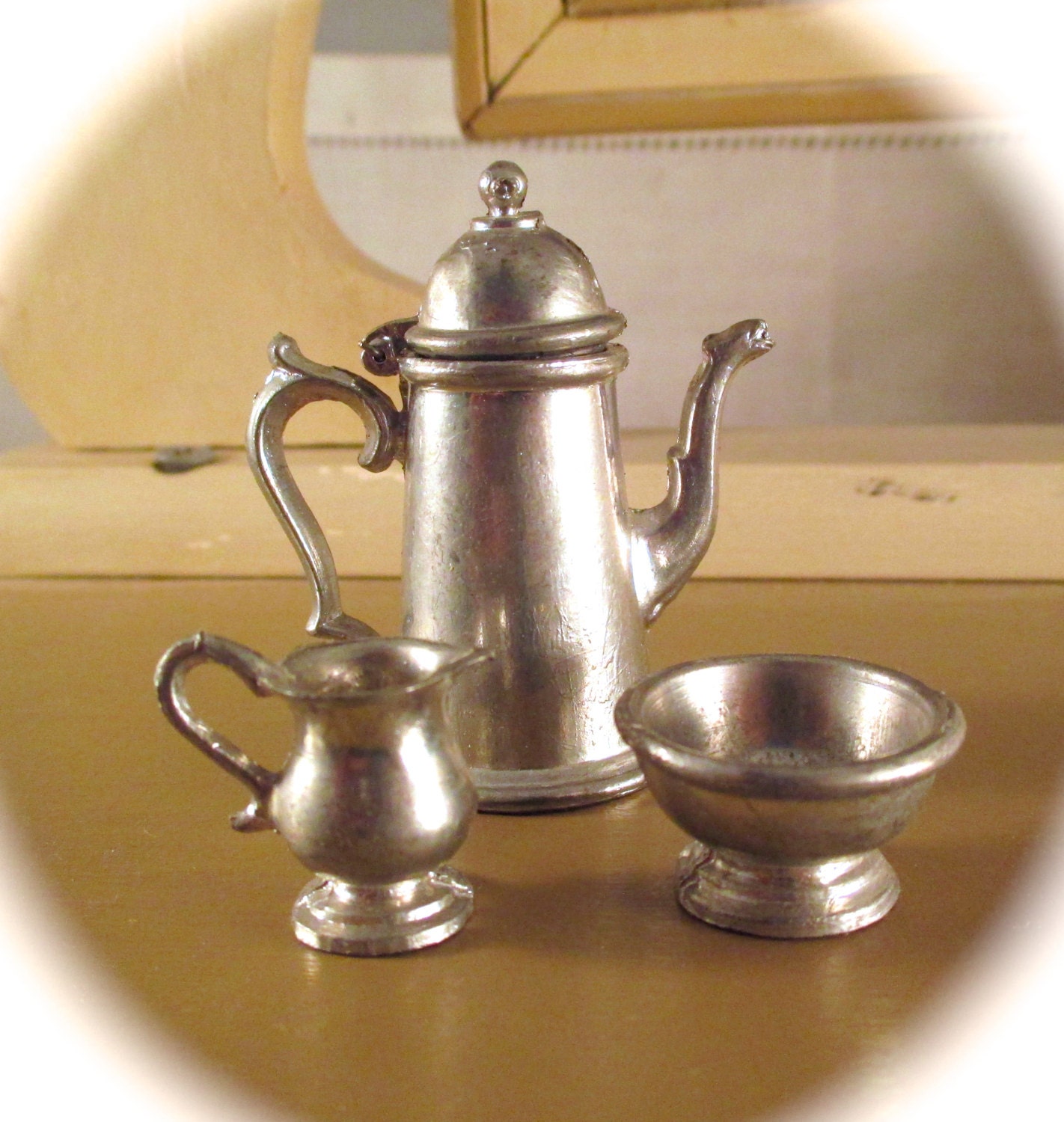 Vintage PEWTER TEA SET Germay Us Zone Miniture Pewter
