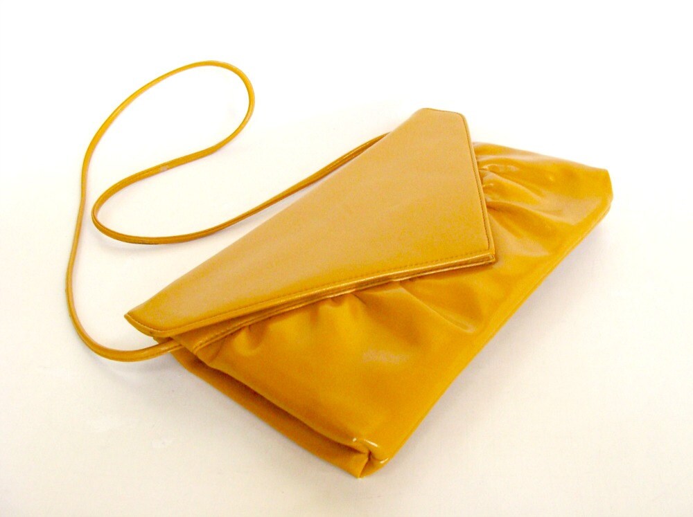 Mustard Yellow Faux Leather Purse Shoulder Bag Clutch Handbag