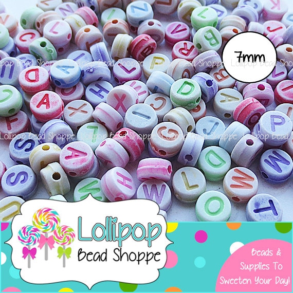 7mm COLORFUL ALPHABET Beads Letter Beads 200 Mixed Colors