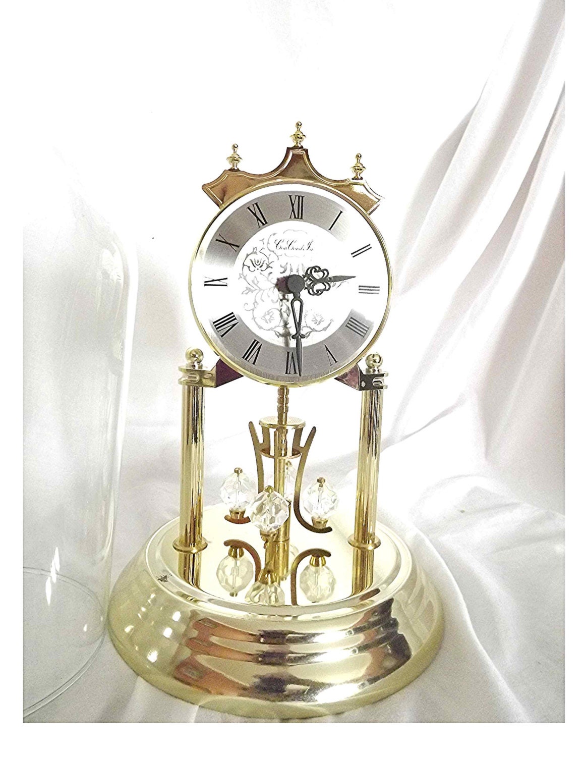 Vintage Concordia Anniversary Clock With Glass Dome Crystal