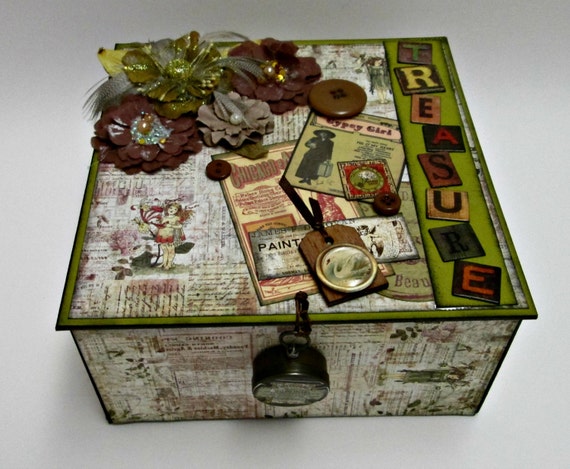 Decorative Box, Jewelry Box, Trinket Box, Treasure Box,  "TREASURE" in Vintage Steampunk Style