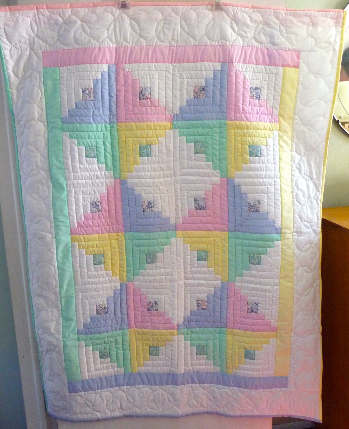 Amish Infant Quilt Log Cabin Pattern Unisex Colors