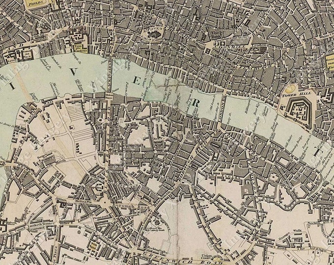 Huge Vintage Historic Map of London England 1807 Old Antique Restoration Hardware Style Map Fine Art Print Home Decor wall map