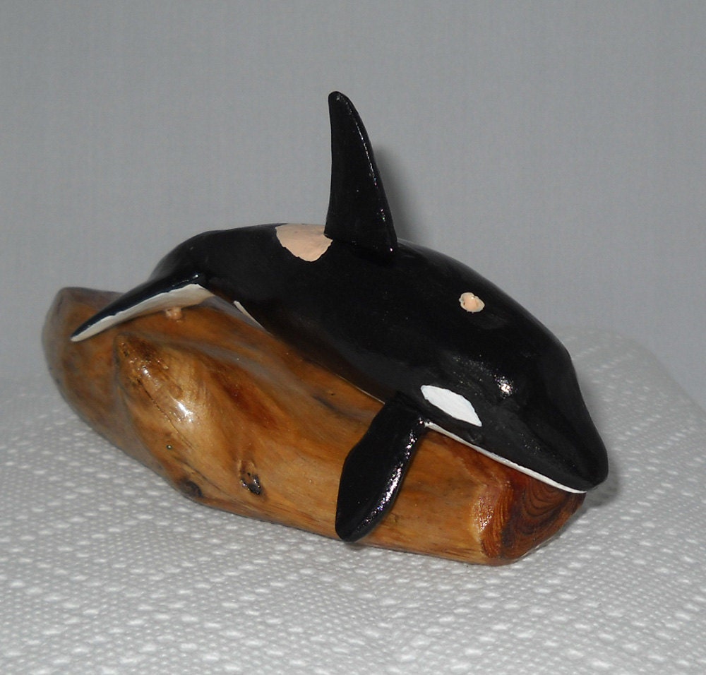 Orca Whale Wood Carving Small by TreeTreasuresCanada on Etsy