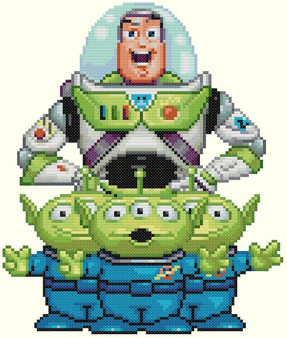 Buzz Lightyear and Aliens Cross Stitch Pattern-Disney Toy