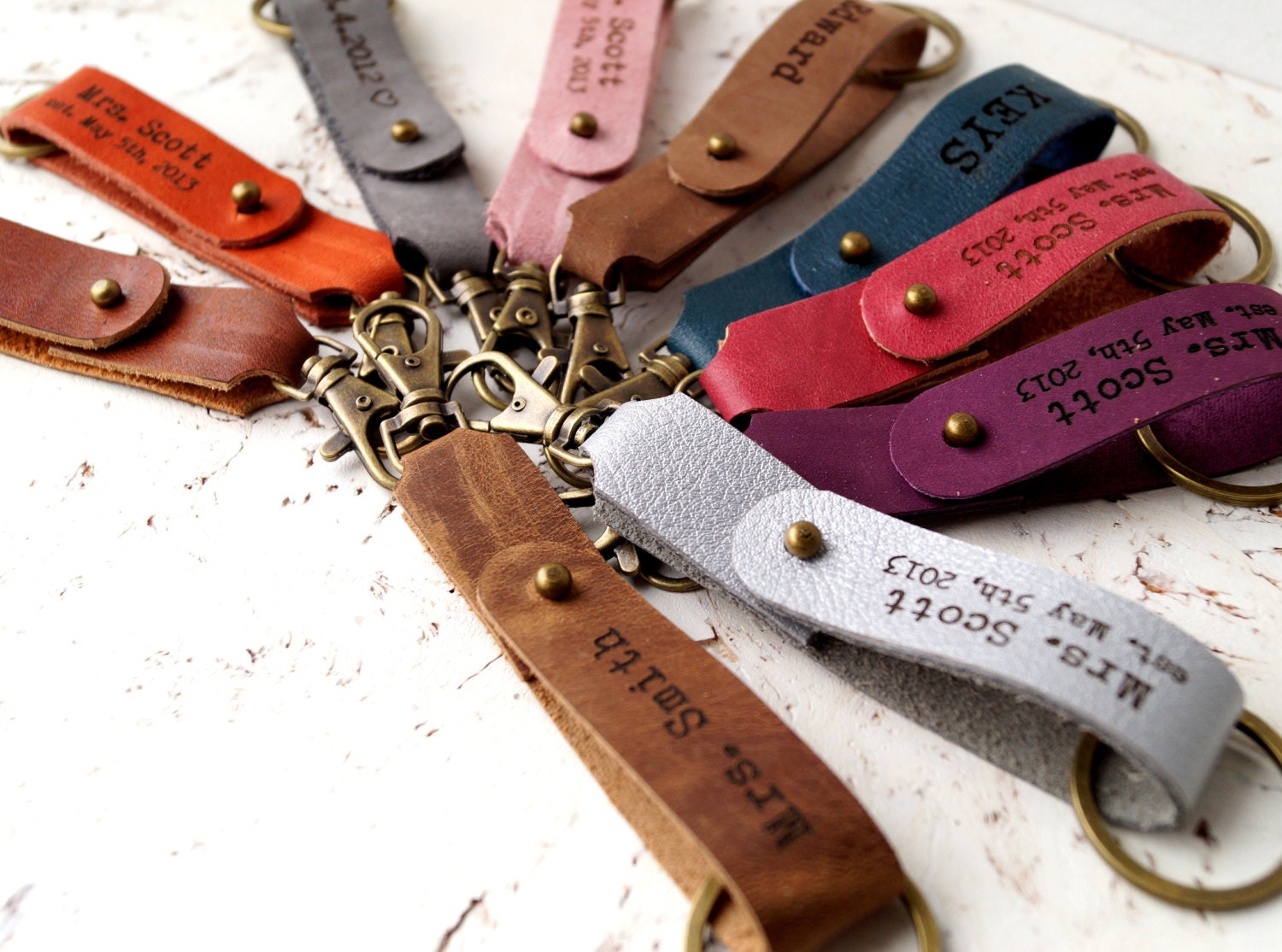 Personalized Leather Keychain CHOOSE YOUR COLOR Custom