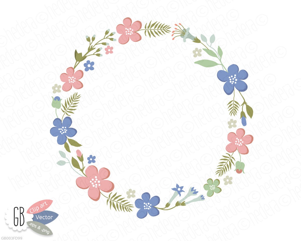 Download Folk flower wreaths laurels borders clip art heart shaped