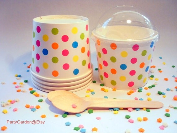50 Rainbow Polka Dot Ice Cream Cups - Large with DIY Labels Il_570xn