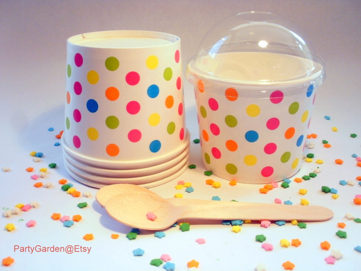50 Rainbow Polka Dot Ice Cream Cups Large 16 oz