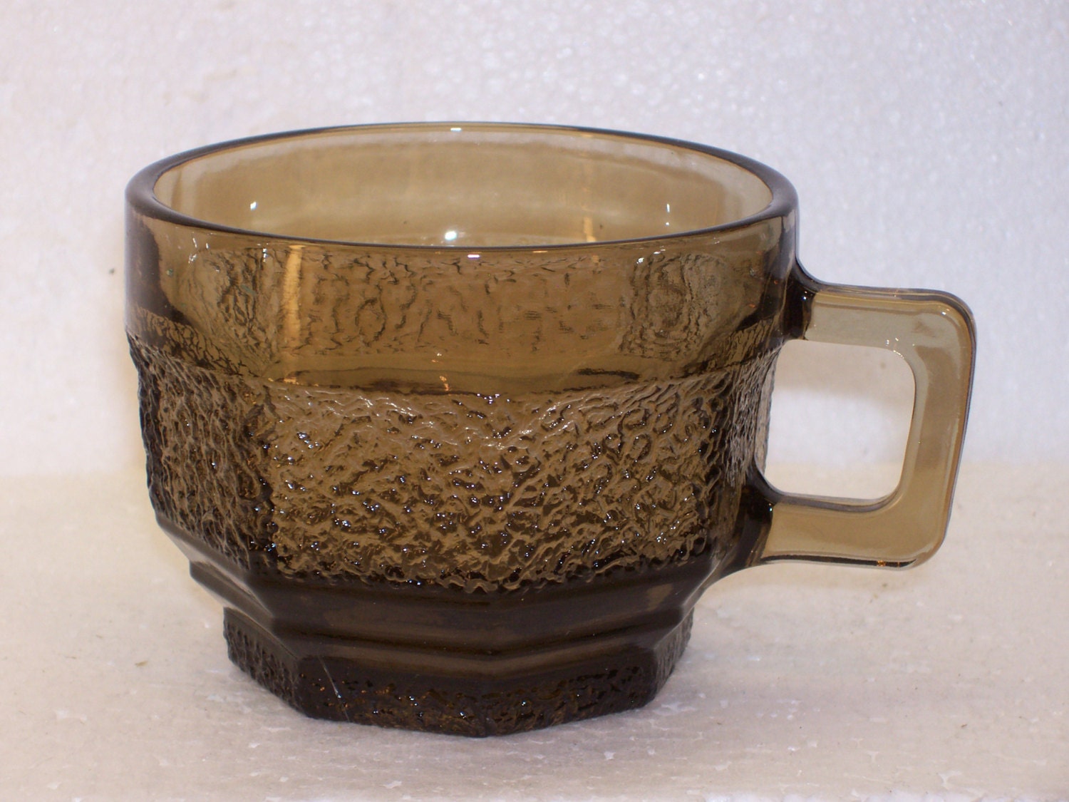 Anchor Hocking Crinkle Glass Coffee Cup Smoky by GarageSaleGlass