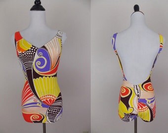 1960's 1970's Mod Print Robby Len Swimsuit