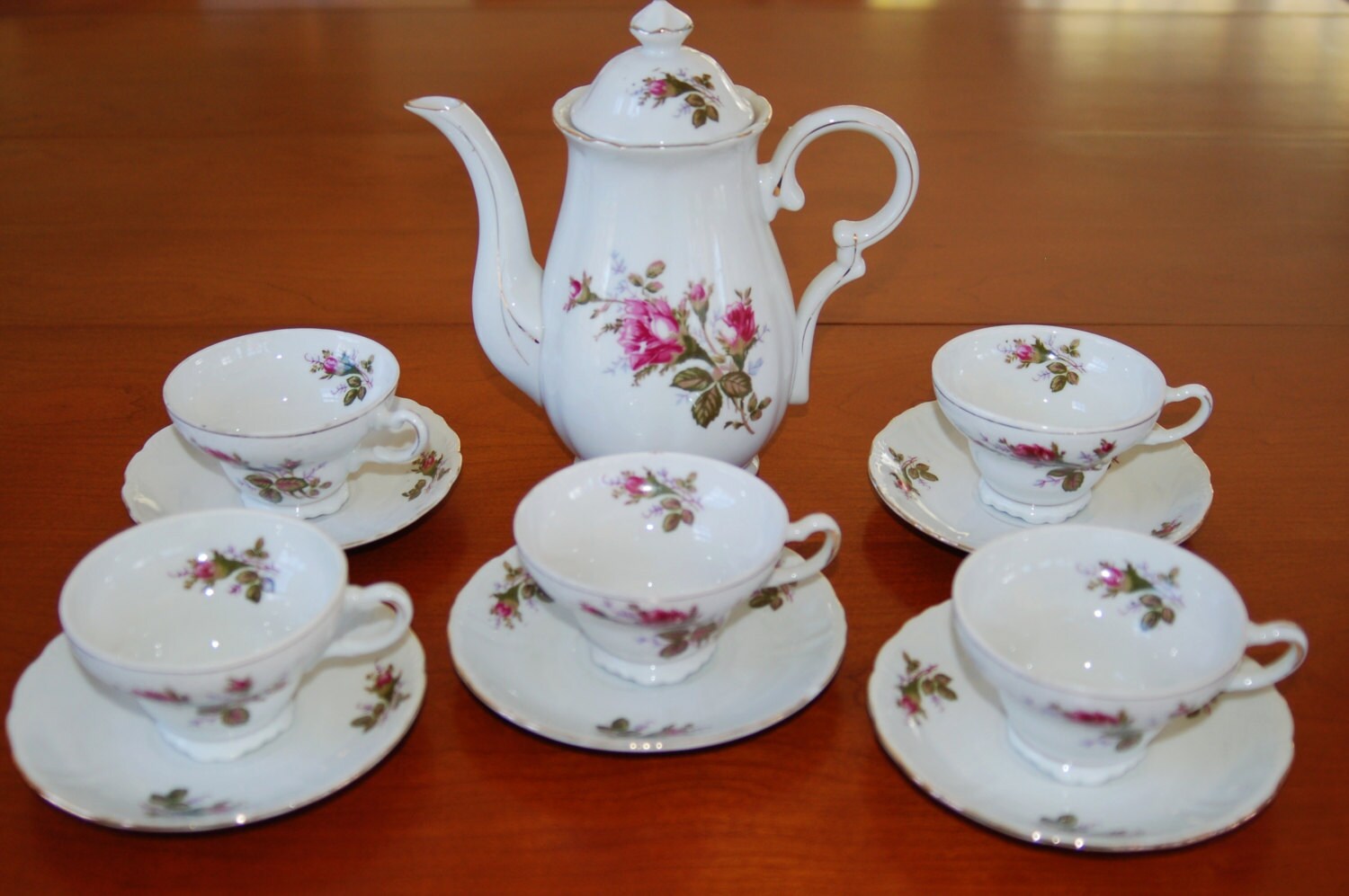 Vintage Moss Rose Porcelain Tea Set Lipper & Mann Japan
