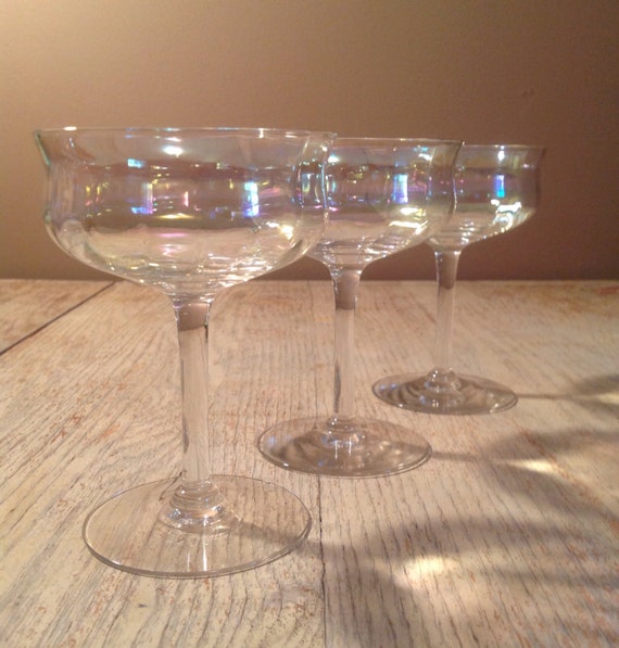 Fostoria Glass Iridescent Mother of Pearl Champagne Coupes 858