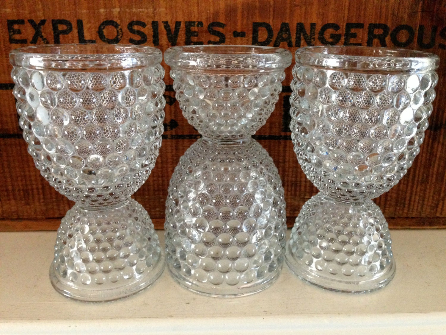 Vintage Depression Glass Double Egg Cups Set of 3 Hobnail