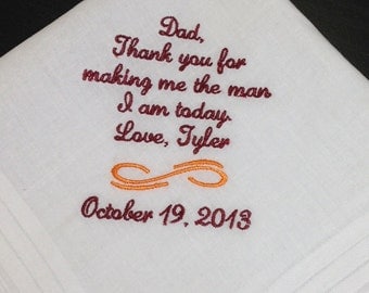 FATHER Of The GROOM Handkerchief - From GROOM - Dad - FoG - Wedding - Hanky - Hankie - Hankerchief - Man I Am Today