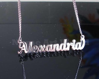 Alexandria name necklaces. stainless steel. next day ship. never tarnishes. shiny silver color