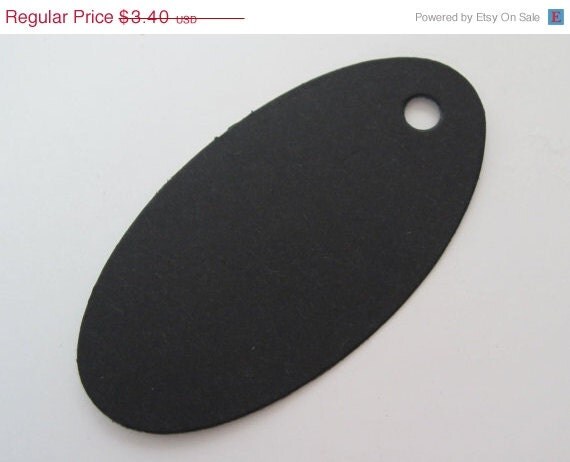 ON SALE - 25 Black Oval Cardstock Tags 1 1 /4 x 2 5/8 - t161 Il_570xn