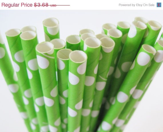 ON SALE - 25 Lime Green with White Polka Dot Paper Straws - ships less than 24 hours Il_570xn