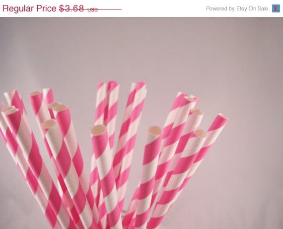 10% off - 25 Dark Pink Stripe Straws - ships less than 24 hours Il_570xn