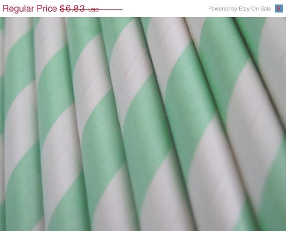 ON SALE 50 Mint Green Stripe Straws - ships less than 24 hours Il_570xn
