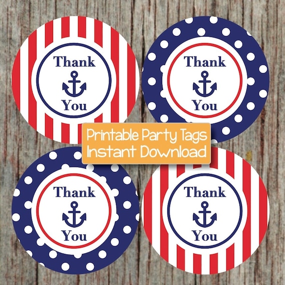 Items Similar To Printable Nautical Thank You Tags Birthday Party Baby 