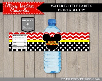 INSTANT DOWNLOAD Mouse Chevron Water Bottle Labels / Printable / Classic Mouse Collection / Item #1548