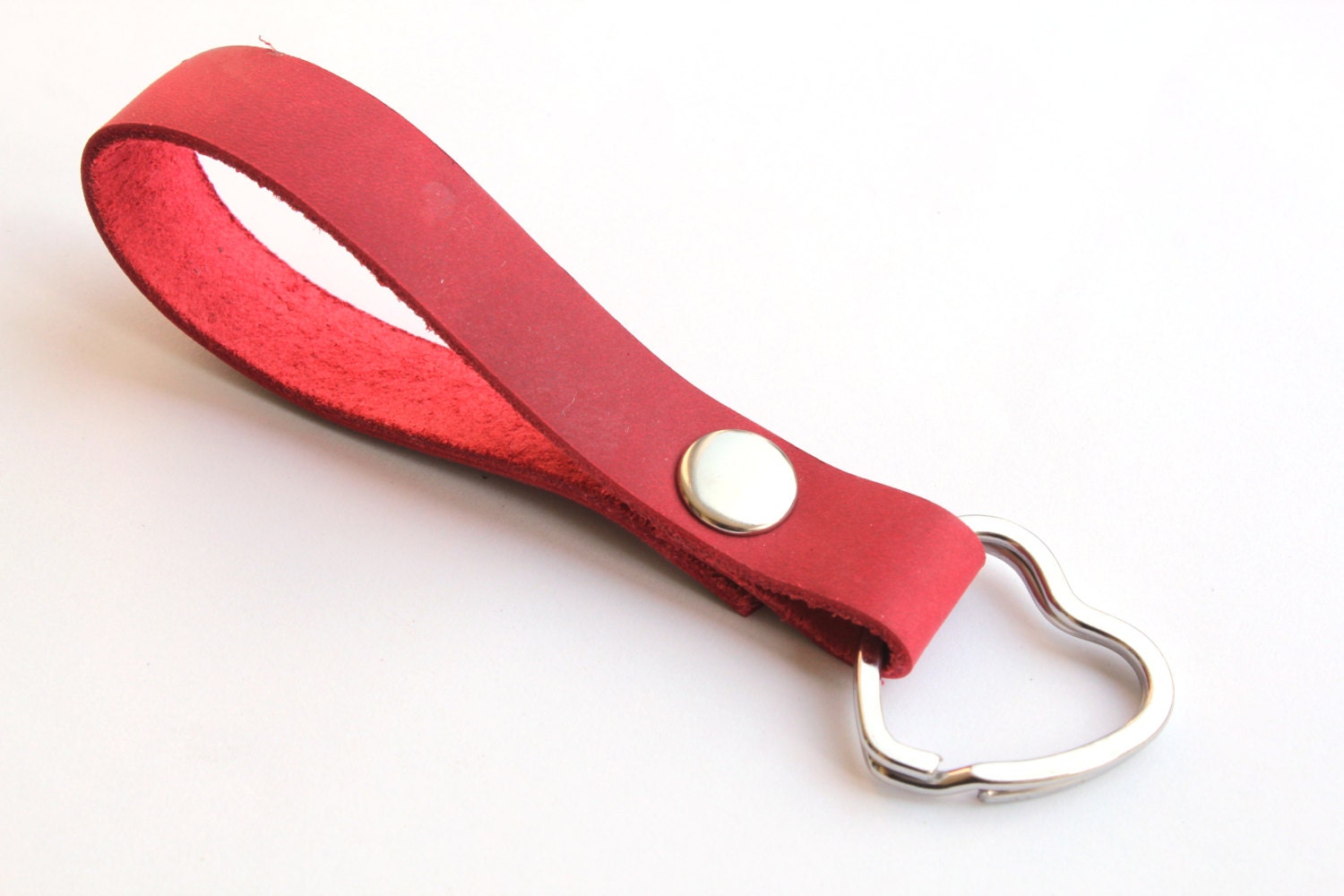 Red Leather Key Fob. heart keychain Red Leather keychain with