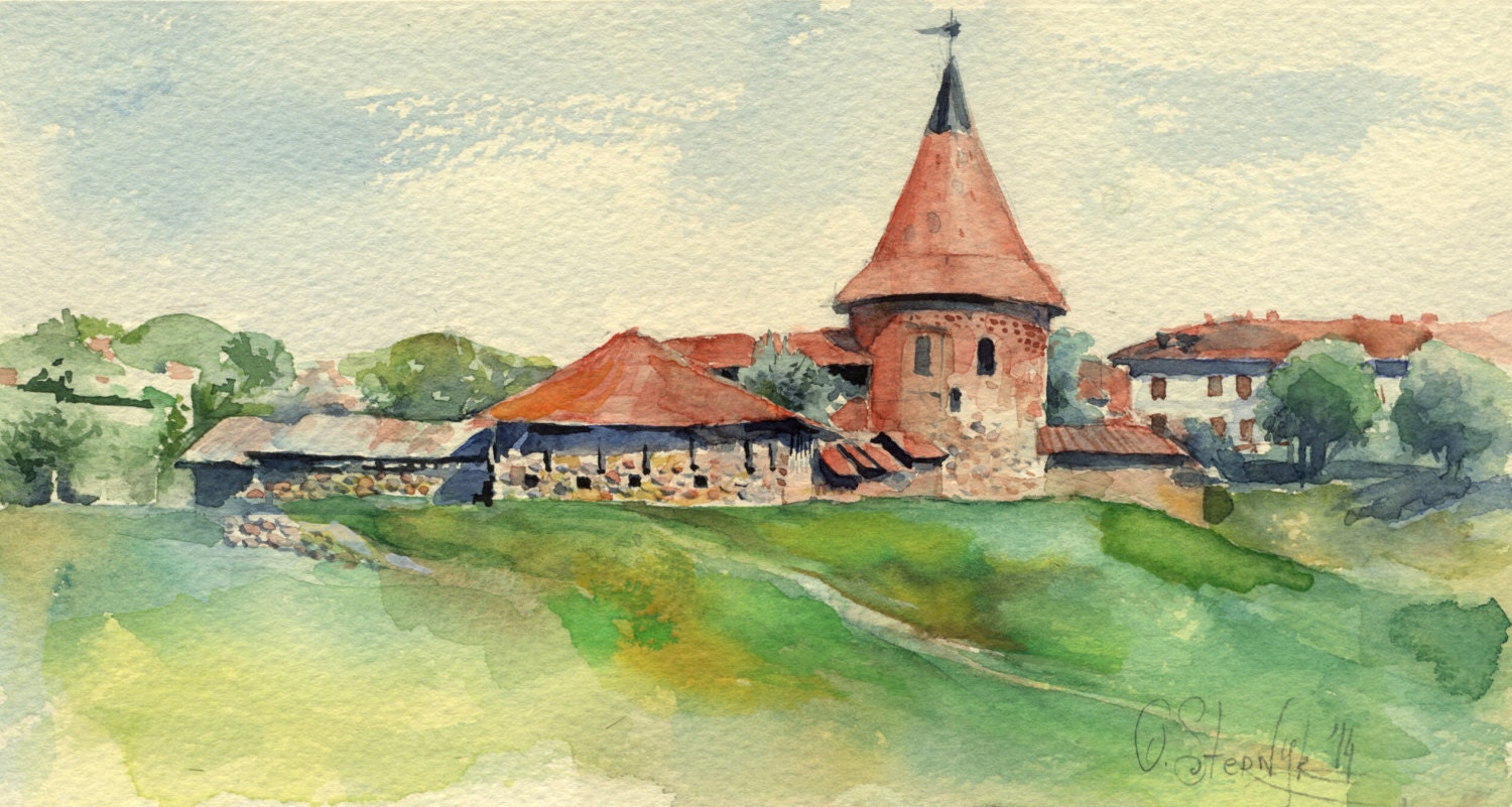 Тракайский замок Литва акварель