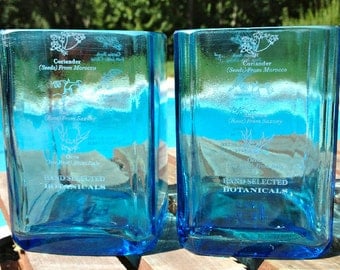 Bombay Sapphire Tumblers-Pair, Bombay Gin Glasses, Bombay Sapphire Gin Tumbler, Bombay Sapphire Bar Ware