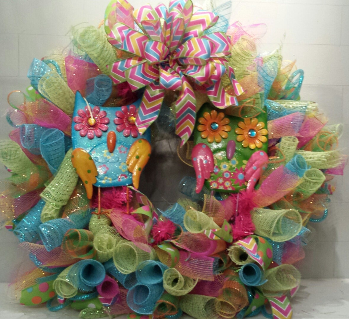 Summer Owl Deco Mesh Wreath