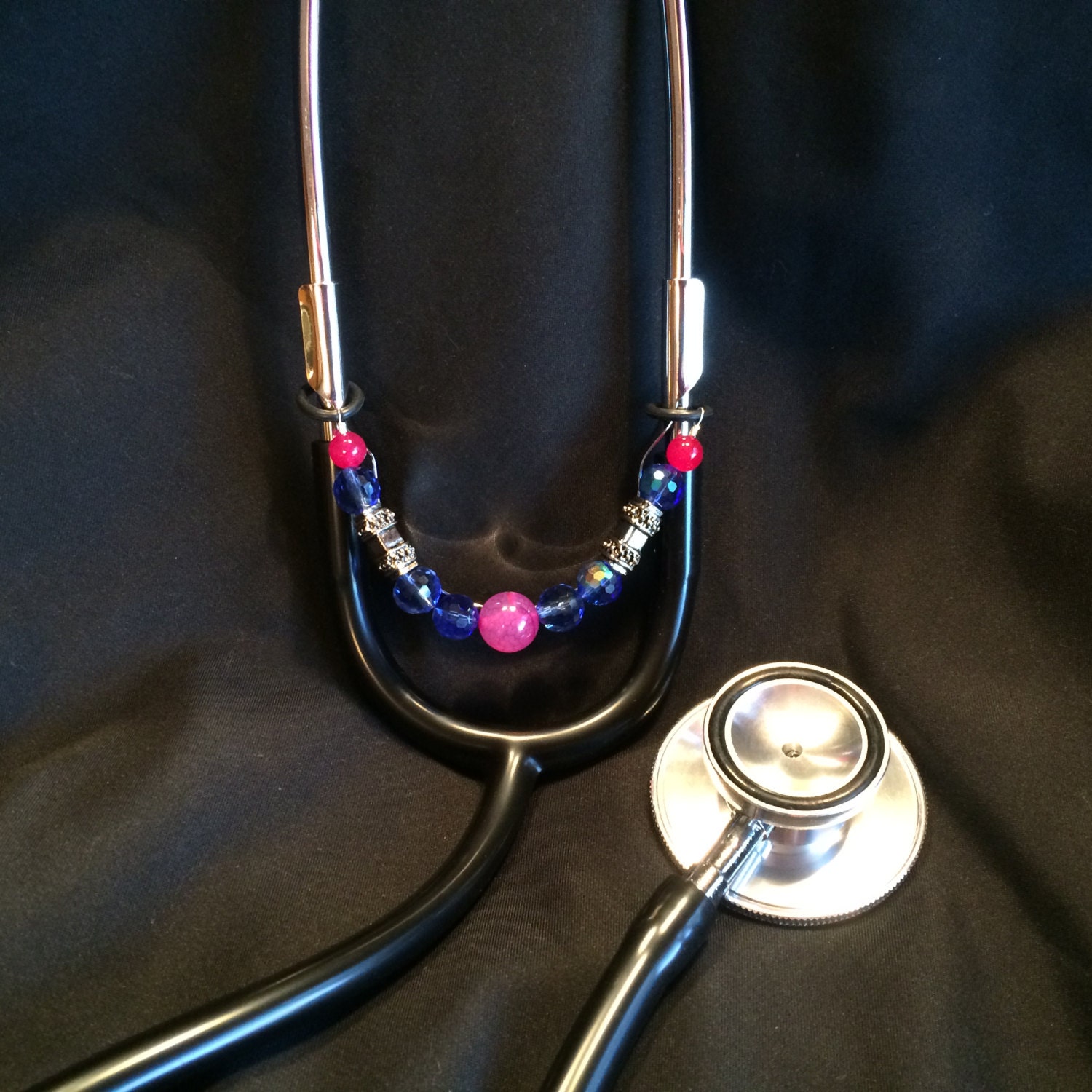 Women's Blue and Pink Beaded Stethoscope Charm