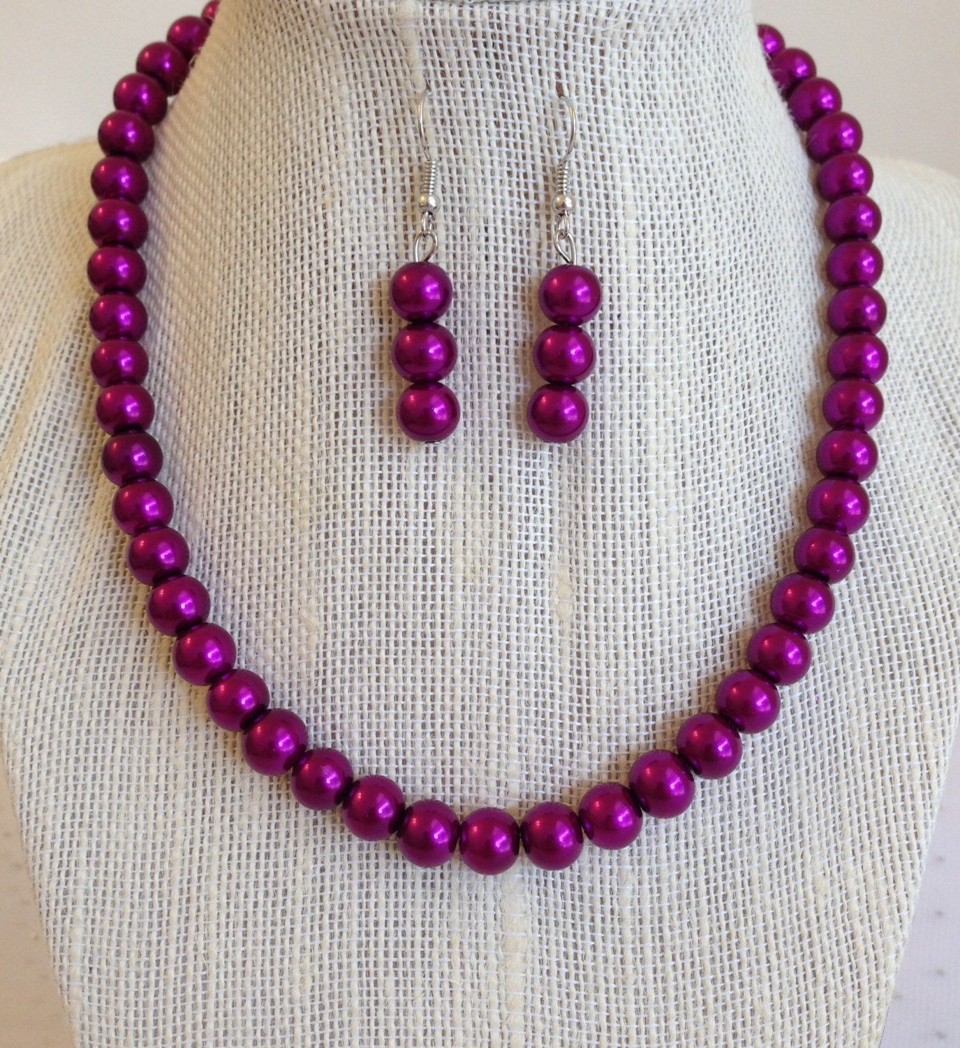 Magenta Pearl Necklace Womens Beaded Necklace Bridesmaid