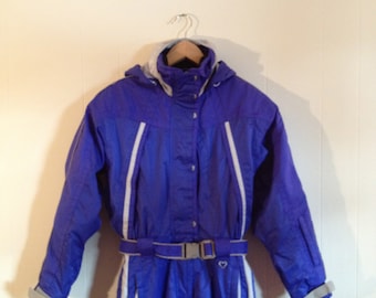 Vintage Ski Suit Jacket / Downhill Ski Racing / Vivid Purple One Piece Snowsuit 1990s / Schoeller Switzerland Skier