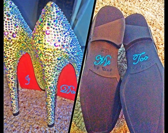 I Do and Me Too Rhinestone Shoe Stickers - Crystal Shoe Set - Bride and Groom Shoe Decals
