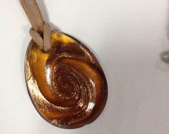 Handmade Beautiful Brown Swirl Glass pendant