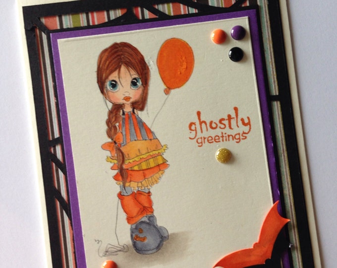 Ghostly Greeting / Handmade Halloween Card / Saturated Canary Digi Hand Colored Card