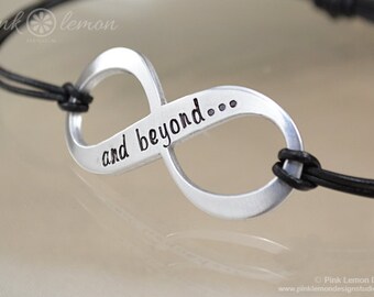 Infinity Bracelet - Infinity and Beyond Bracelet - Best Friend Jewelry - Leather Infinity Bracelet - Bridemaids Gifts - Gifts for Mom Him