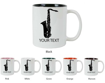 Personalized Custom 11 Oz Ceramic Saxophone Two-Tone Coffee Mug Cup Holiday Gift