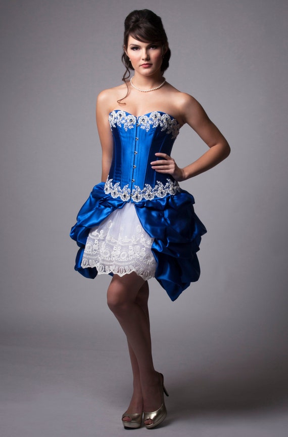 Custom Cinderella Blue and White Corset Dress Wedding Prom