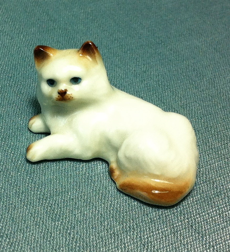 Miniature Ceramic Cat Kitty Sitting Animal Cute Little Tiny