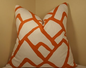 One or Both Sides - ONE Schumacher Zimba Orange Pillow Cover with Self Cording